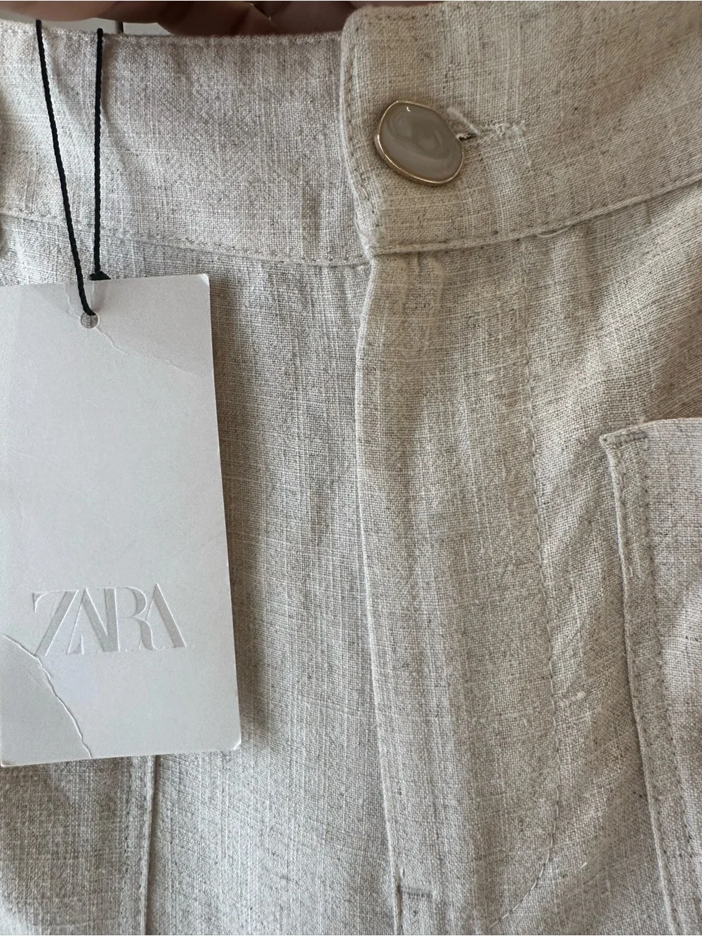 Zara NWT Cream Linen Blend Culotte Style Cropped Wide Leg Trousers (Medium)